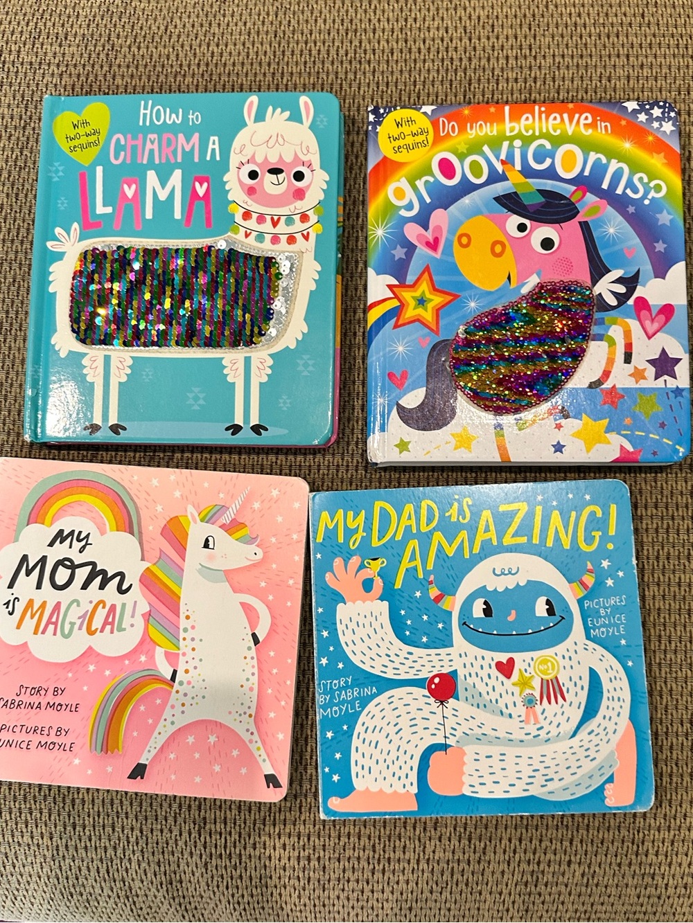 Sparkly Llama & Unicorn Kids Board Book Set - Blue, Pink, Multi